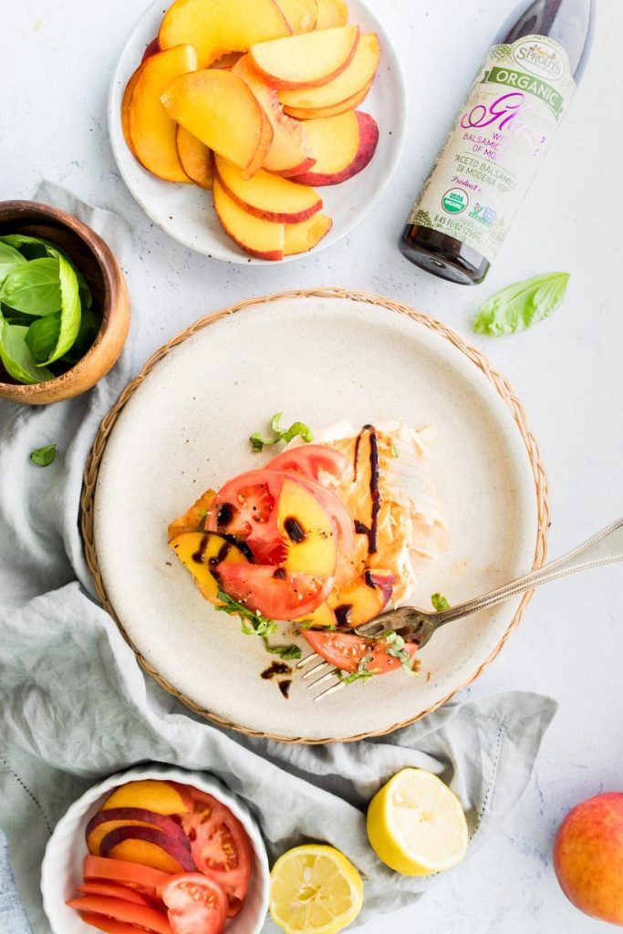 pan seared salmon with summer salad with ingredients