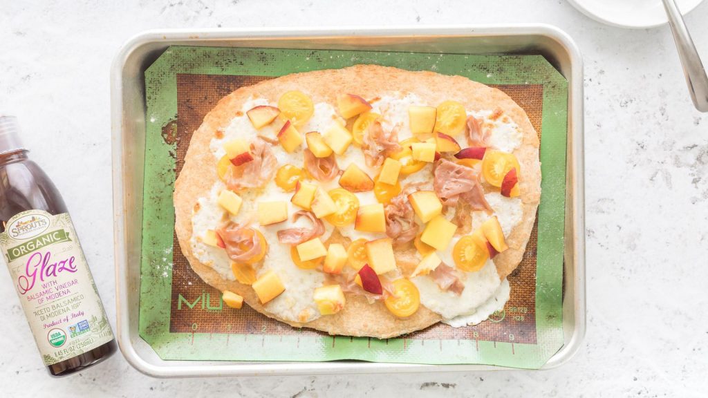 pizza caprese with peaches